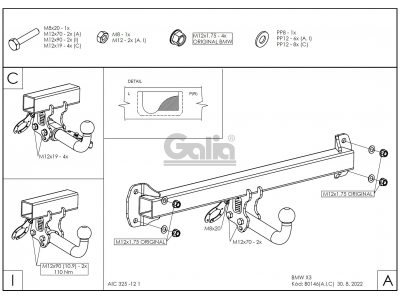 Фаркоп оцинкованный Galia шар A для BMW X3 E83 2004-2010
