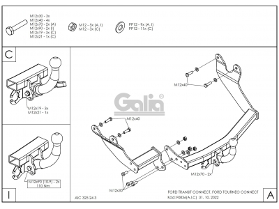 Фаркоп оцинкованный Galia шар A для Ford Tourneo Connect 2002-2013